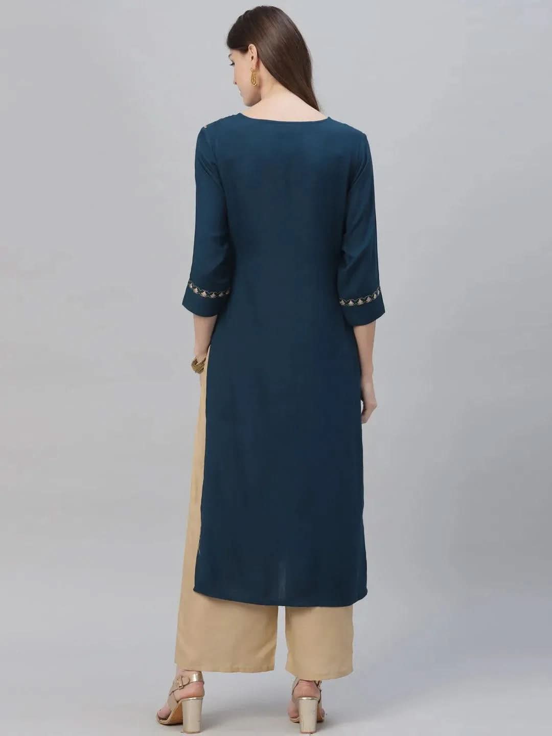 Blue Embroidered Rayon Kurta Set - Libas
