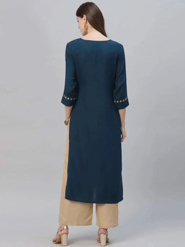 Blue Embroidered Rayon Kurta Set - Libas