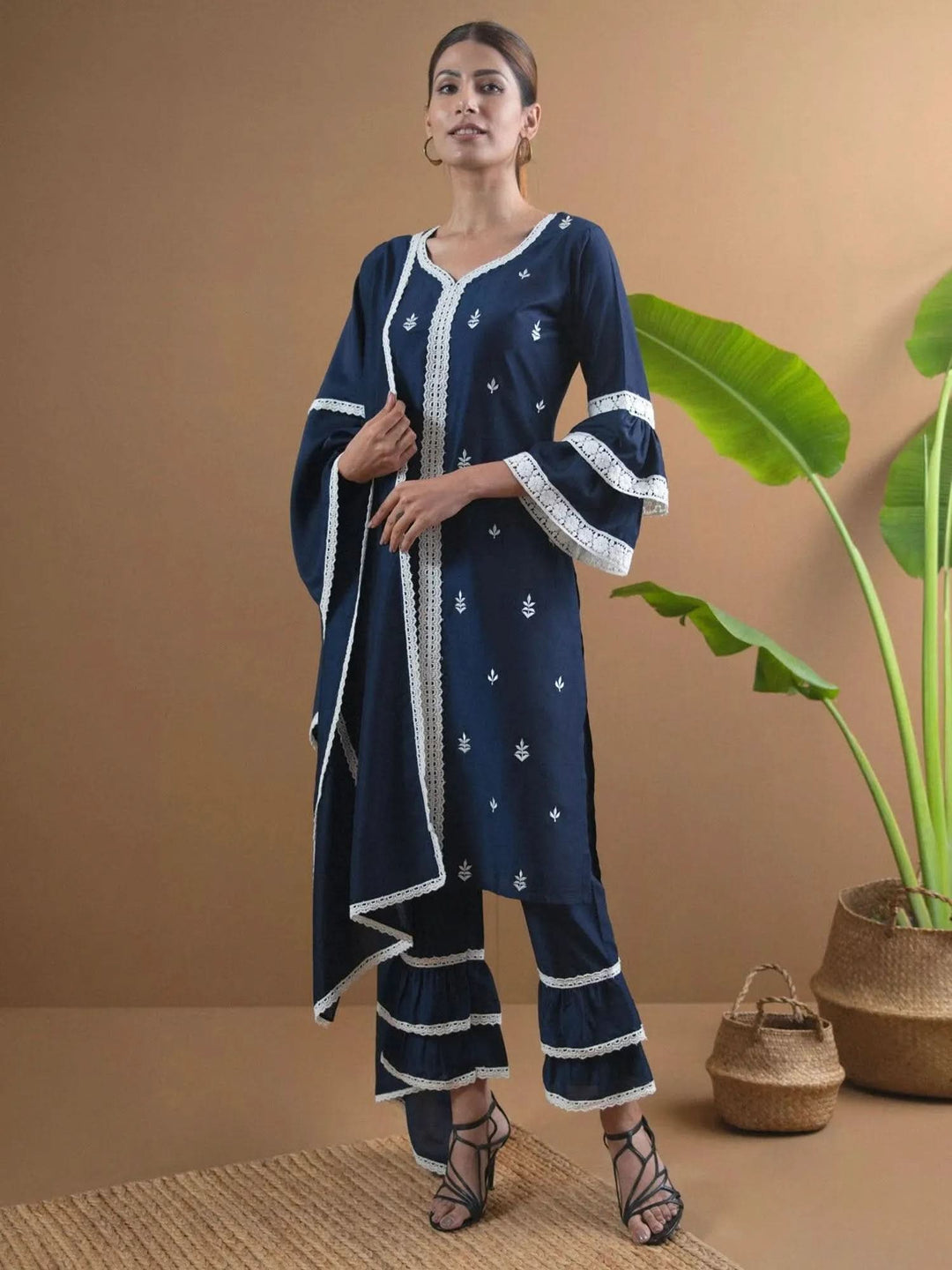 Blue Embroidered Shantoon Suit Set - Libas