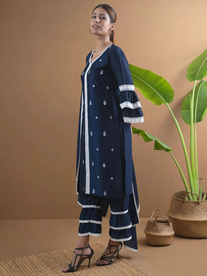 Blue Embroidered Shantoon Suit Set - Libas
