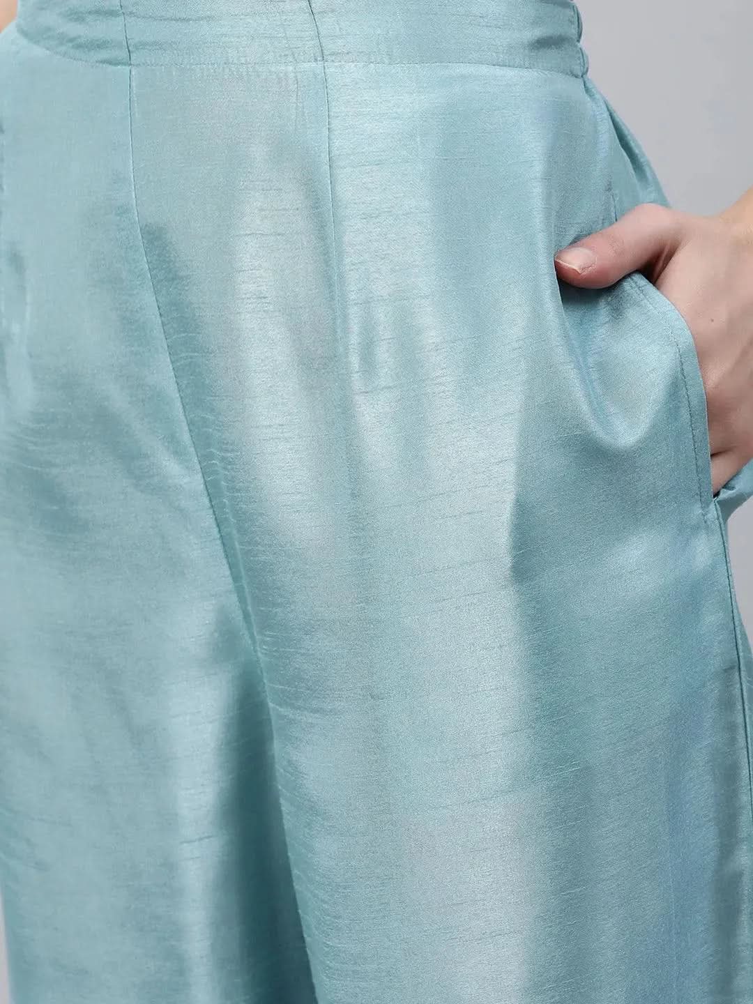 Blue Embroidered Silk Palazzos - Libas