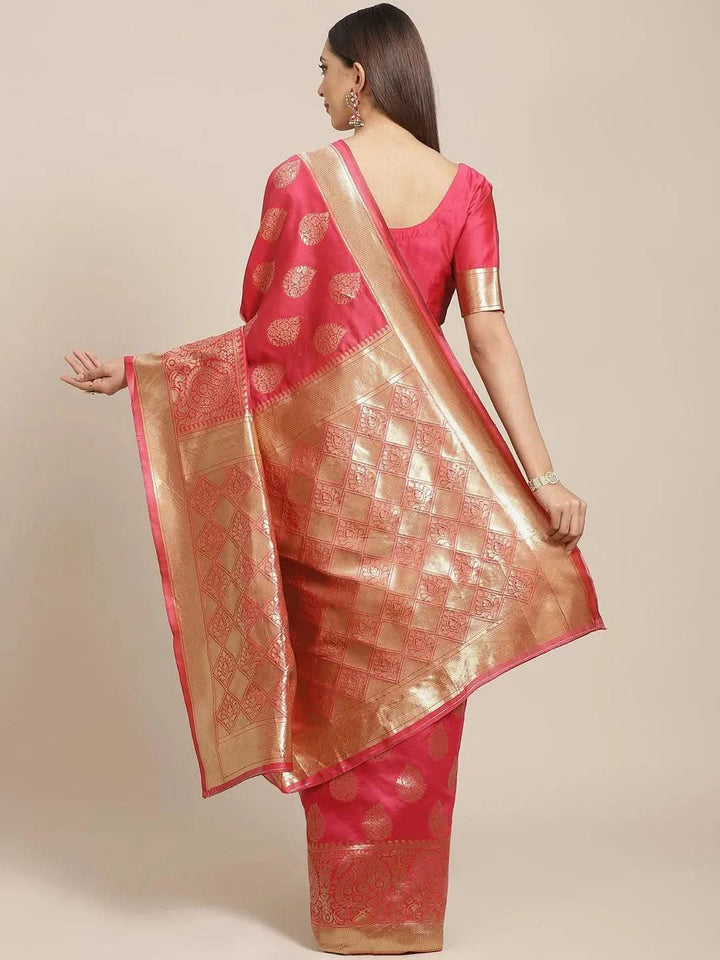 Blue Printed Brocade Saree - Libas