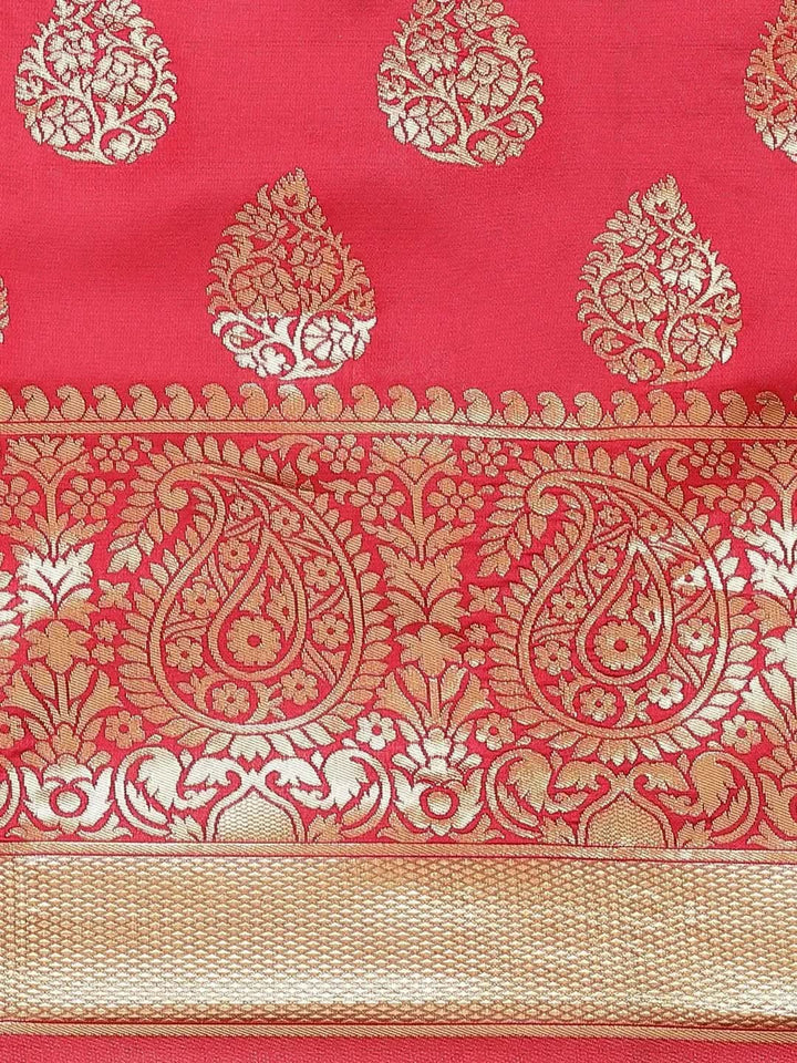 Blue Printed Brocade Saree - Libas