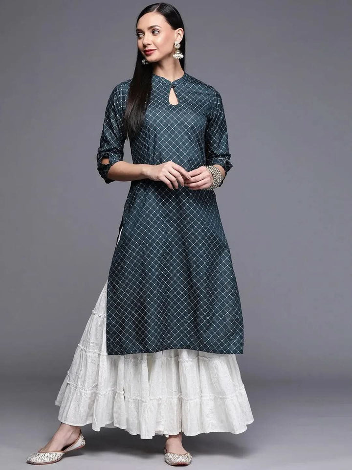 Blue Printed Chanderi Silk Kurta - Libas