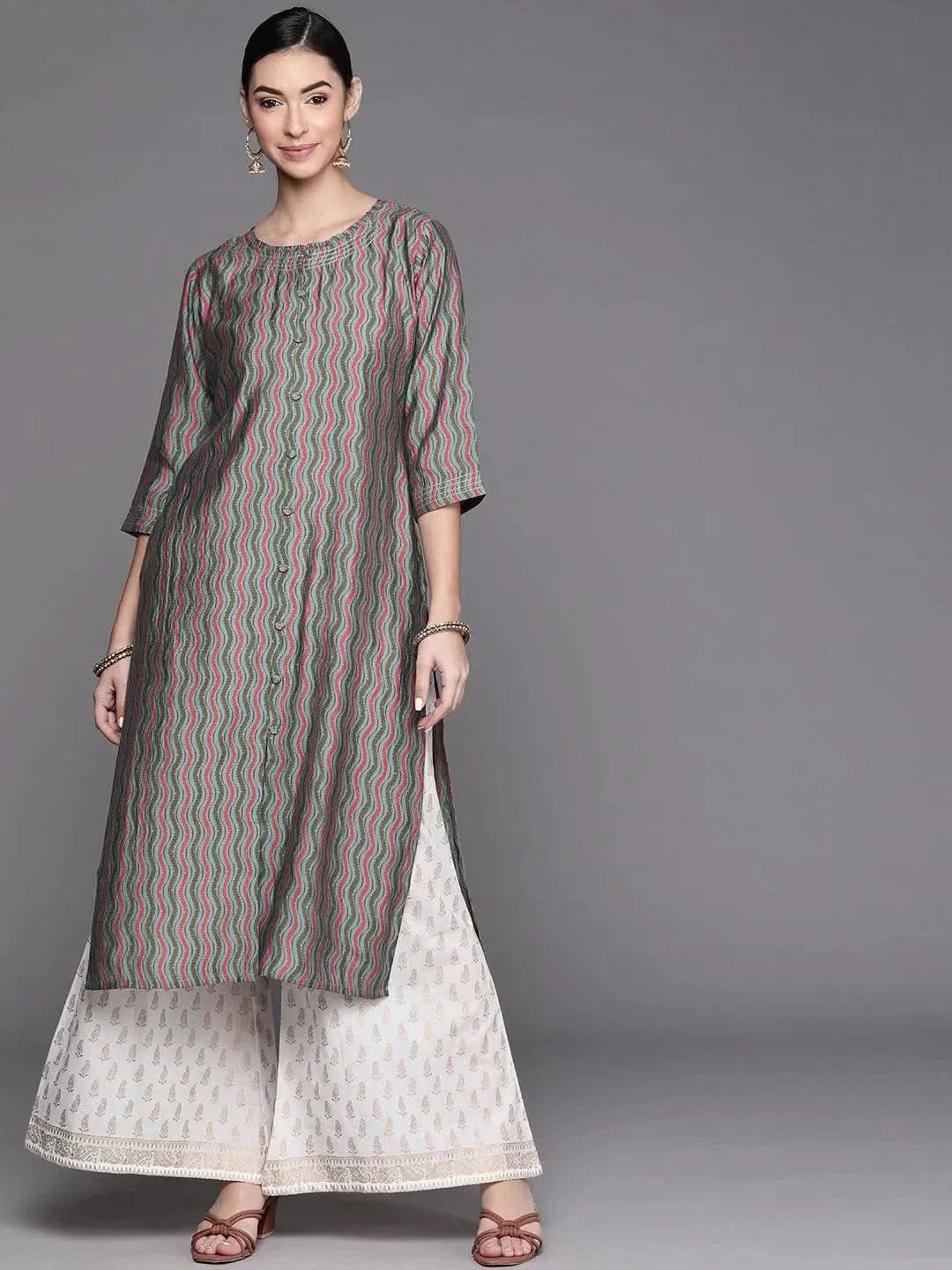 Blue Printed Chanderi Silk Kurta - Libas