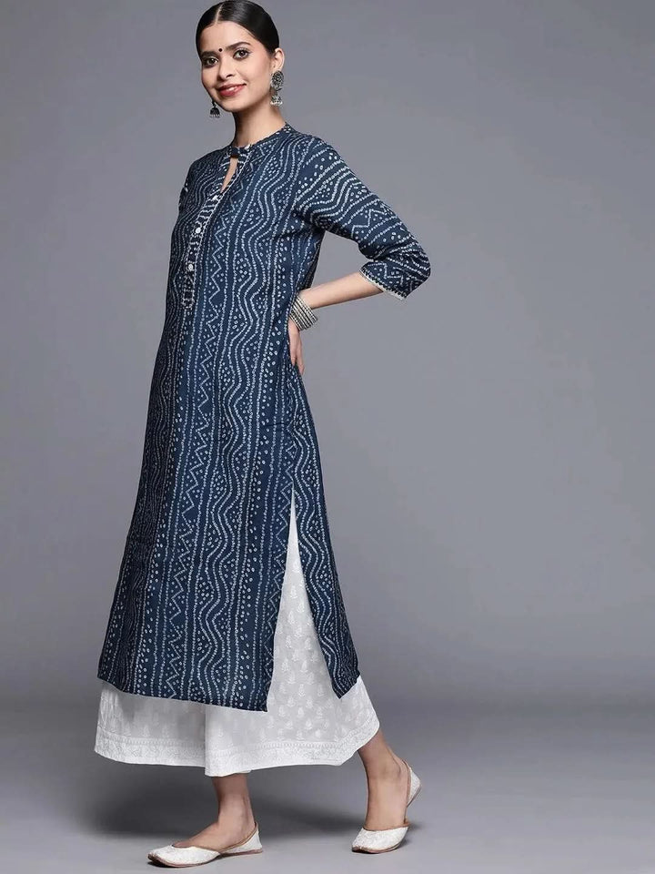 Blue Printed Chanderi Silk Kurta - Libas