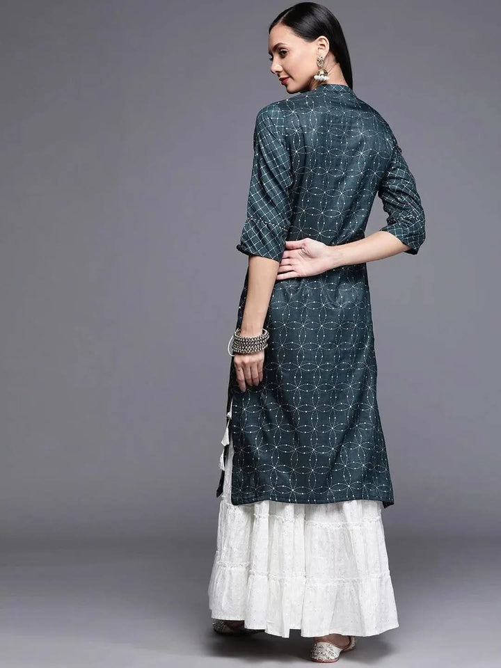 Blue Printed Chanderi Silk Kurta - Libas