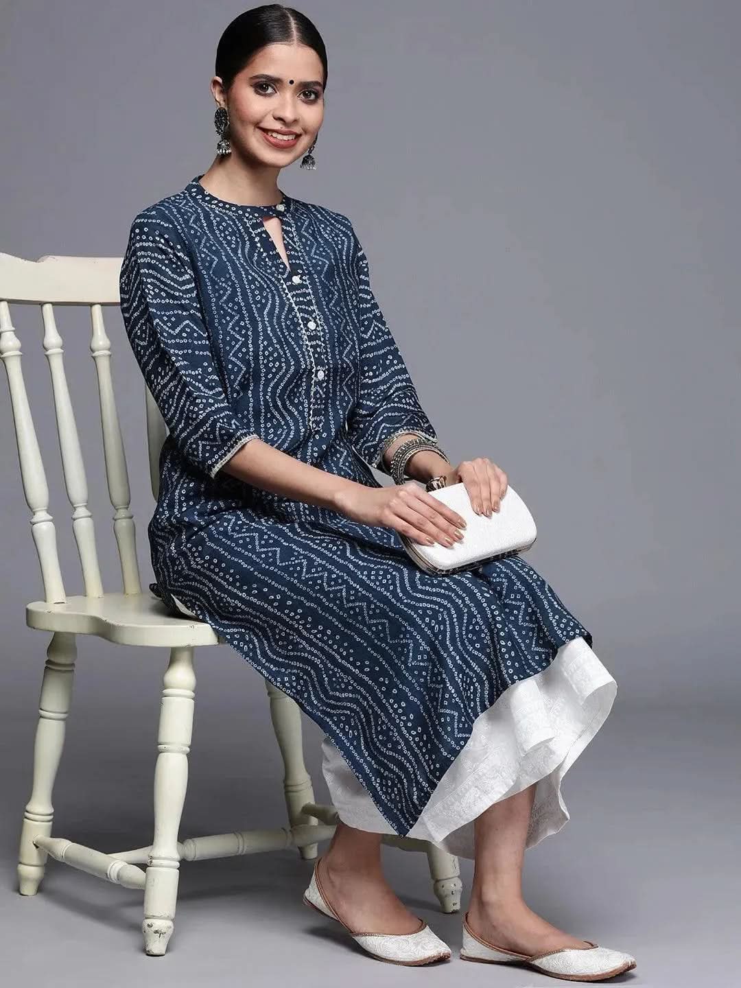Blue Printed Chanderi Silk Kurta - Libas