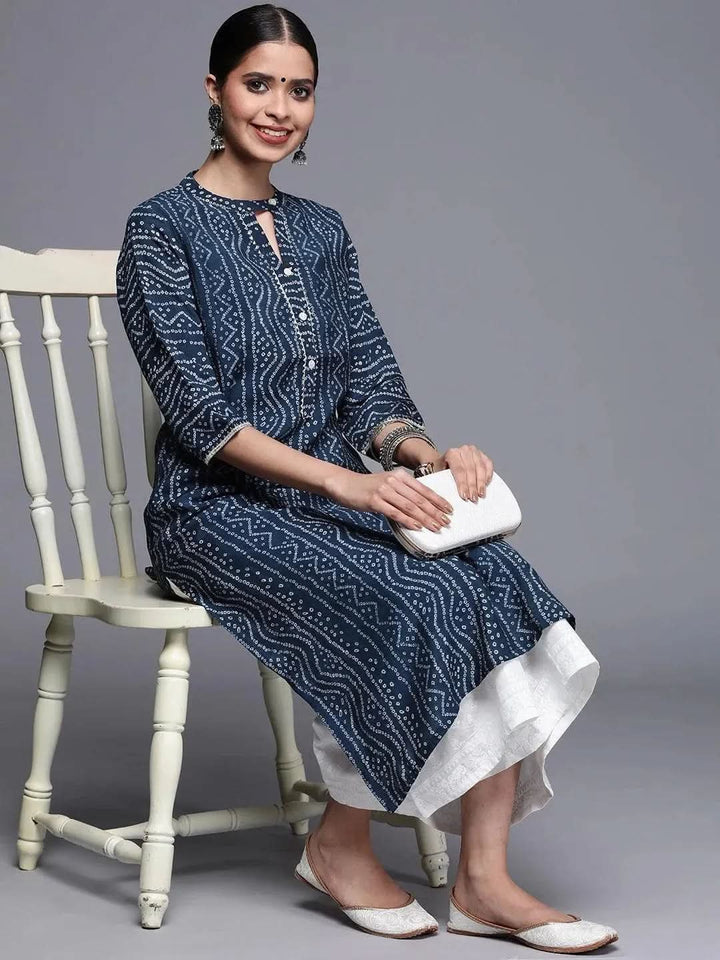 Blue Printed Chanderi Silk Kurta - Libas