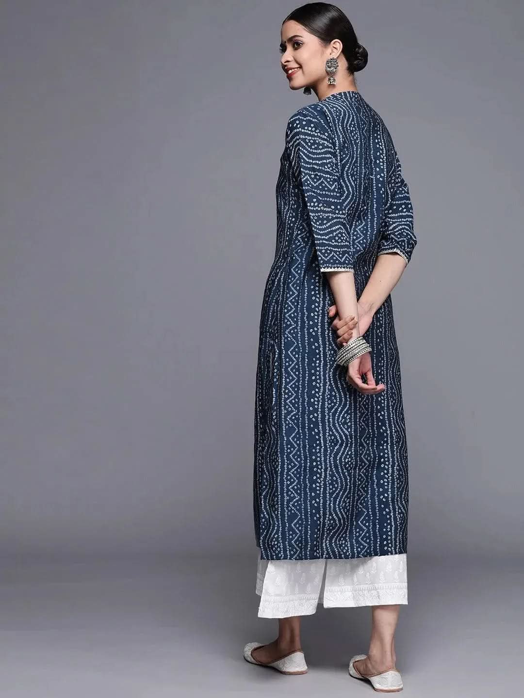 Blue Printed Chanderi Silk Kurta - Libas