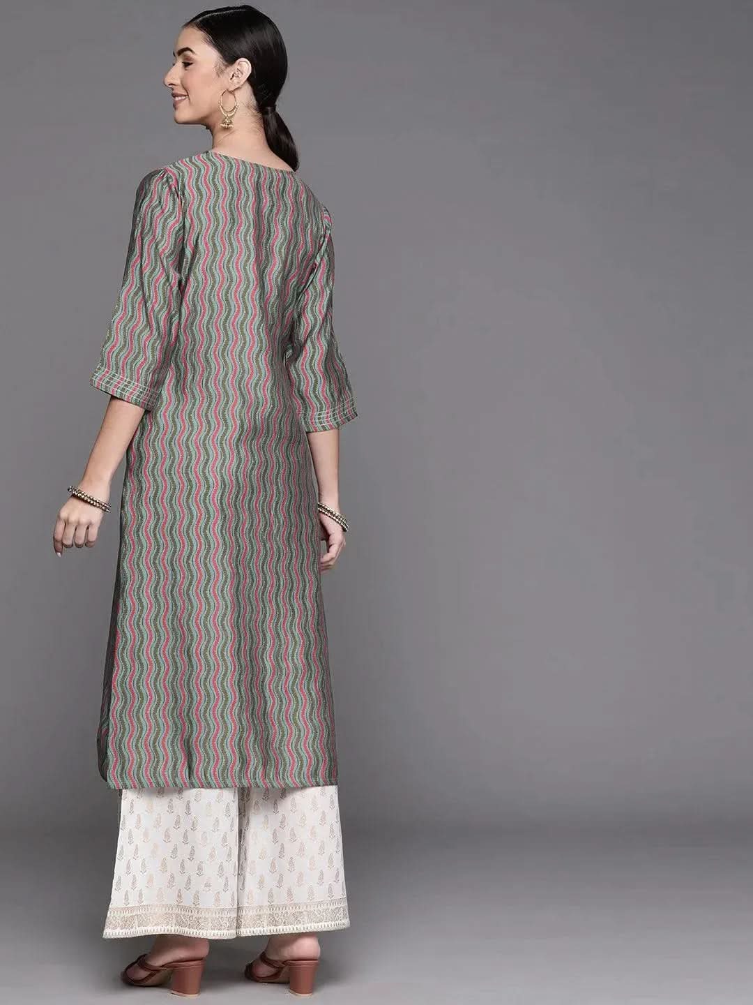 Blue Printed Chanderi Silk Kurta - Libas