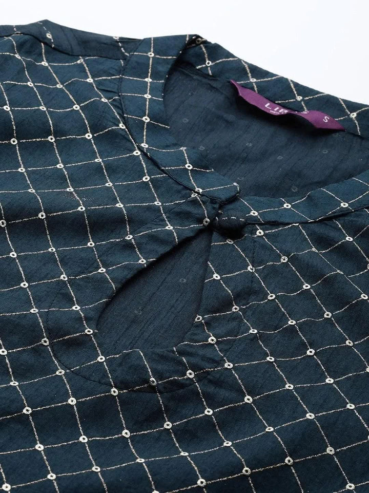 Blue Printed Chanderi Silk Kurta - Libas