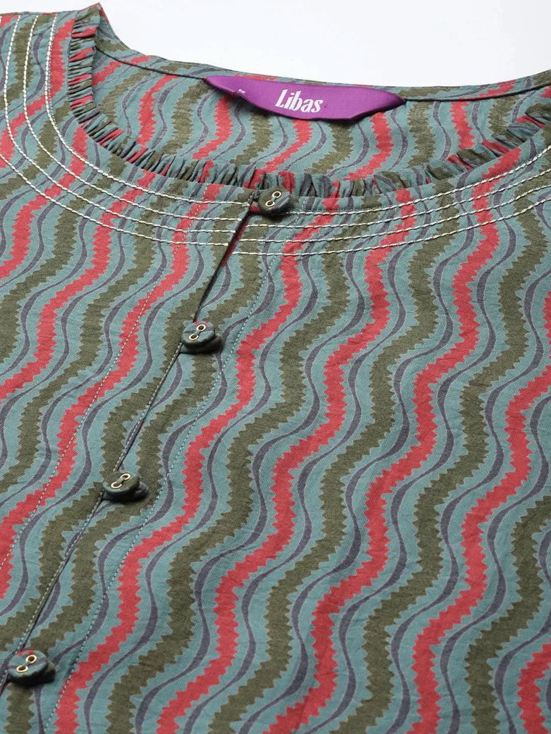 Blue Printed Chanderi Silk Kurta - Libas