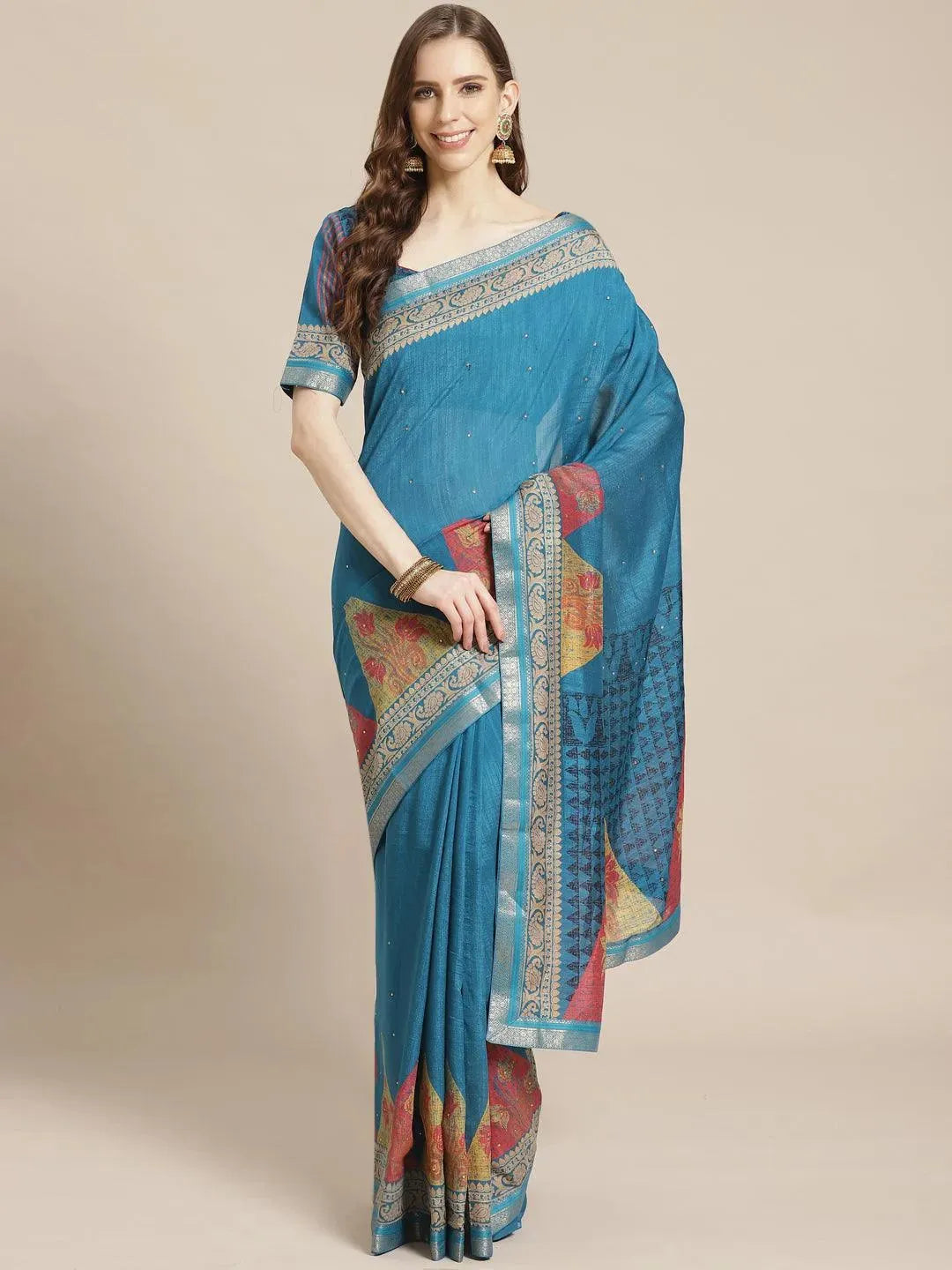 Blue Printed Chiffon Saree - Libas
