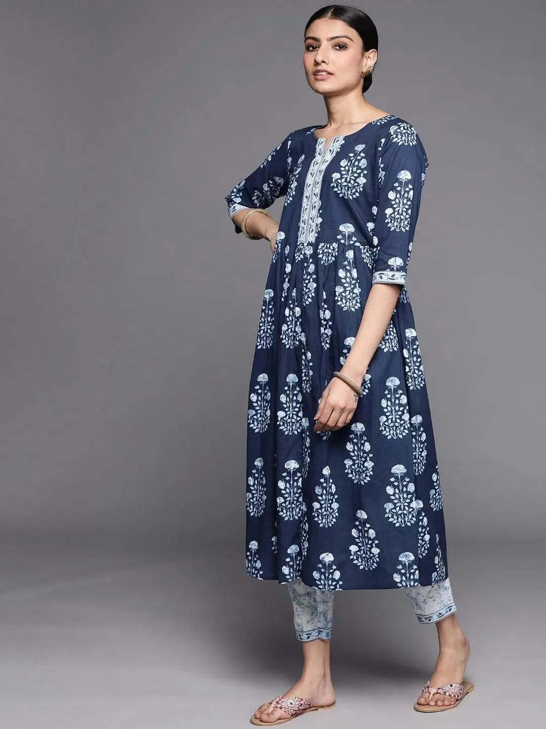 Blue Printed Cotton Suit Set - Libas