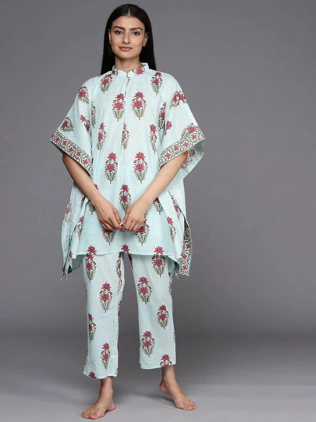 Blue Printed Cotton Kurta Set - Libas