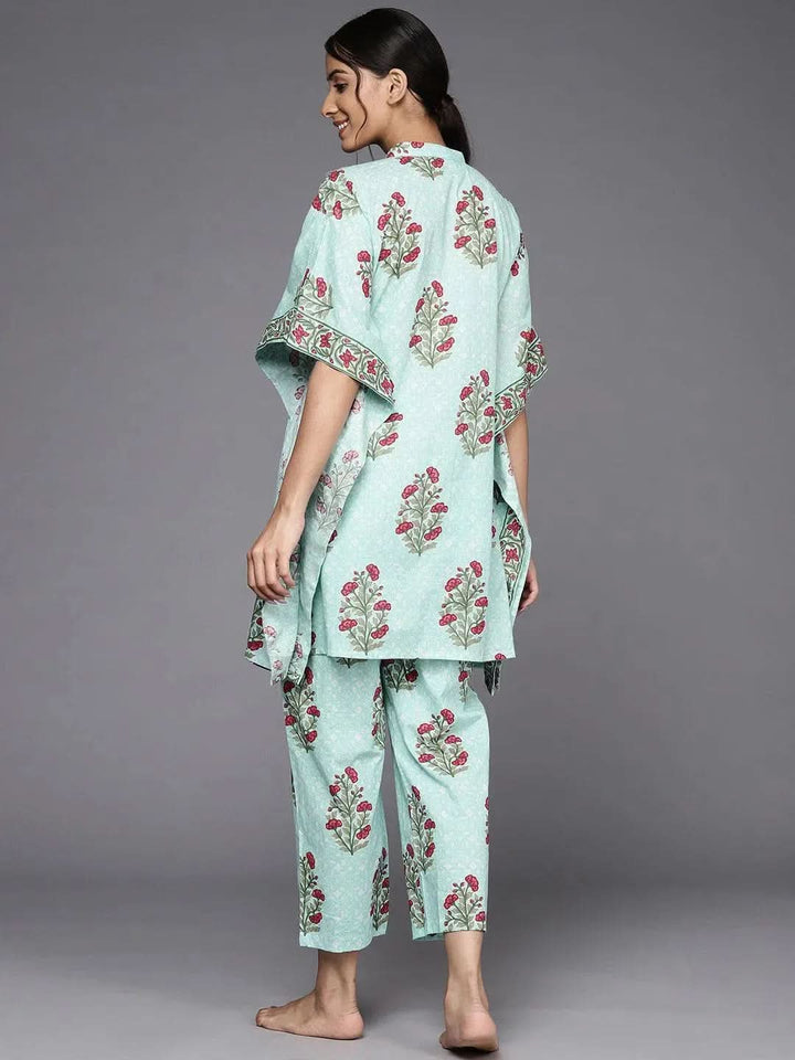 Blue Printed Cotton Night Suit - Libas