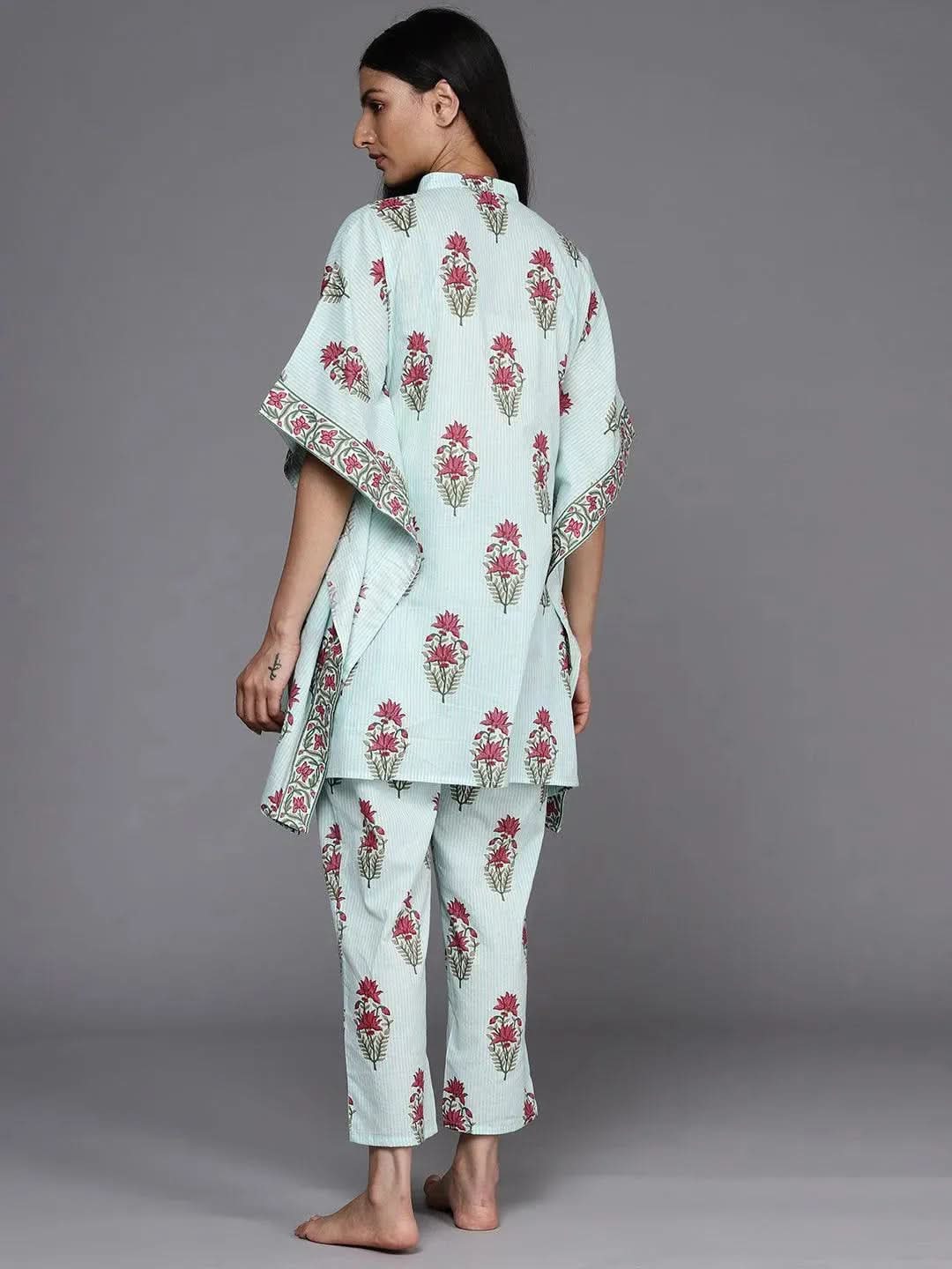 Blue Printed Cotton Kurta Set - Libas