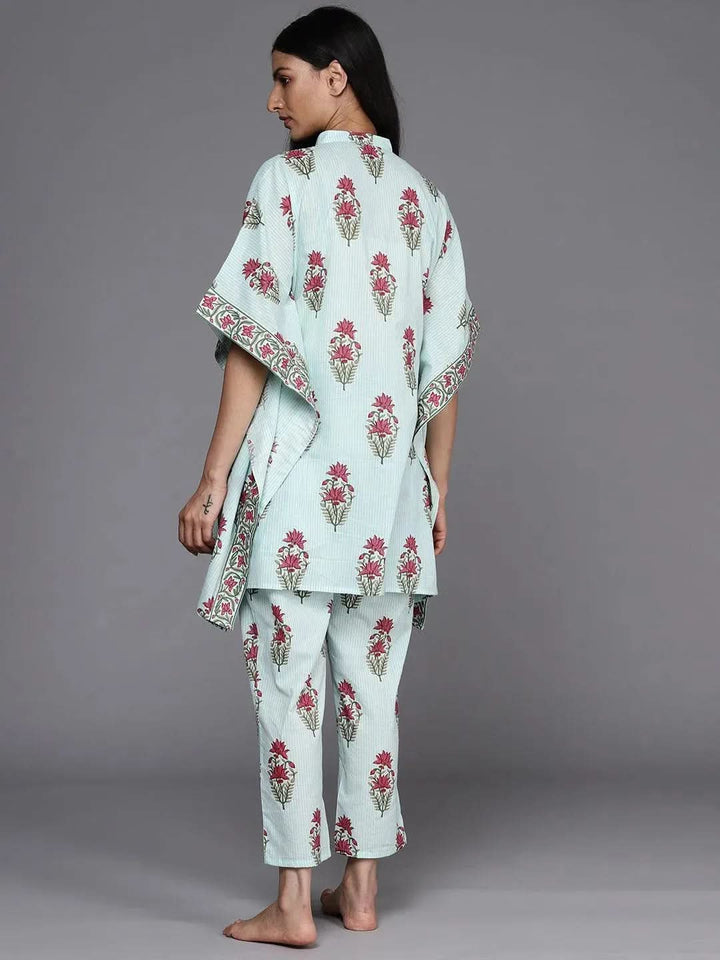 Blue Printed Cotton Kurta Set - Libas