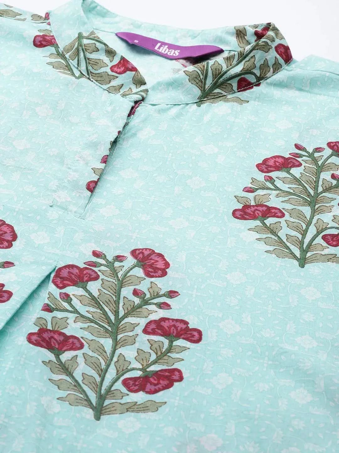 Blue Printed Cotton Night Suit - Libas