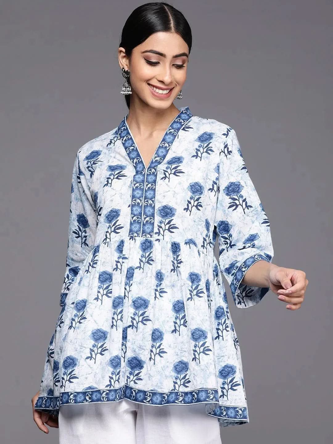 Blue Printed Cotton A-Line Kurti
Blue Printed Cotton A-Line Kurti