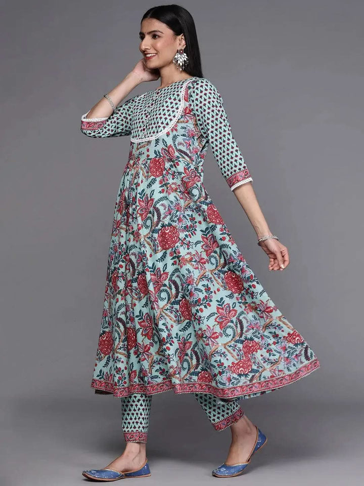 Blue Printed Cotton Suit Set - Libas