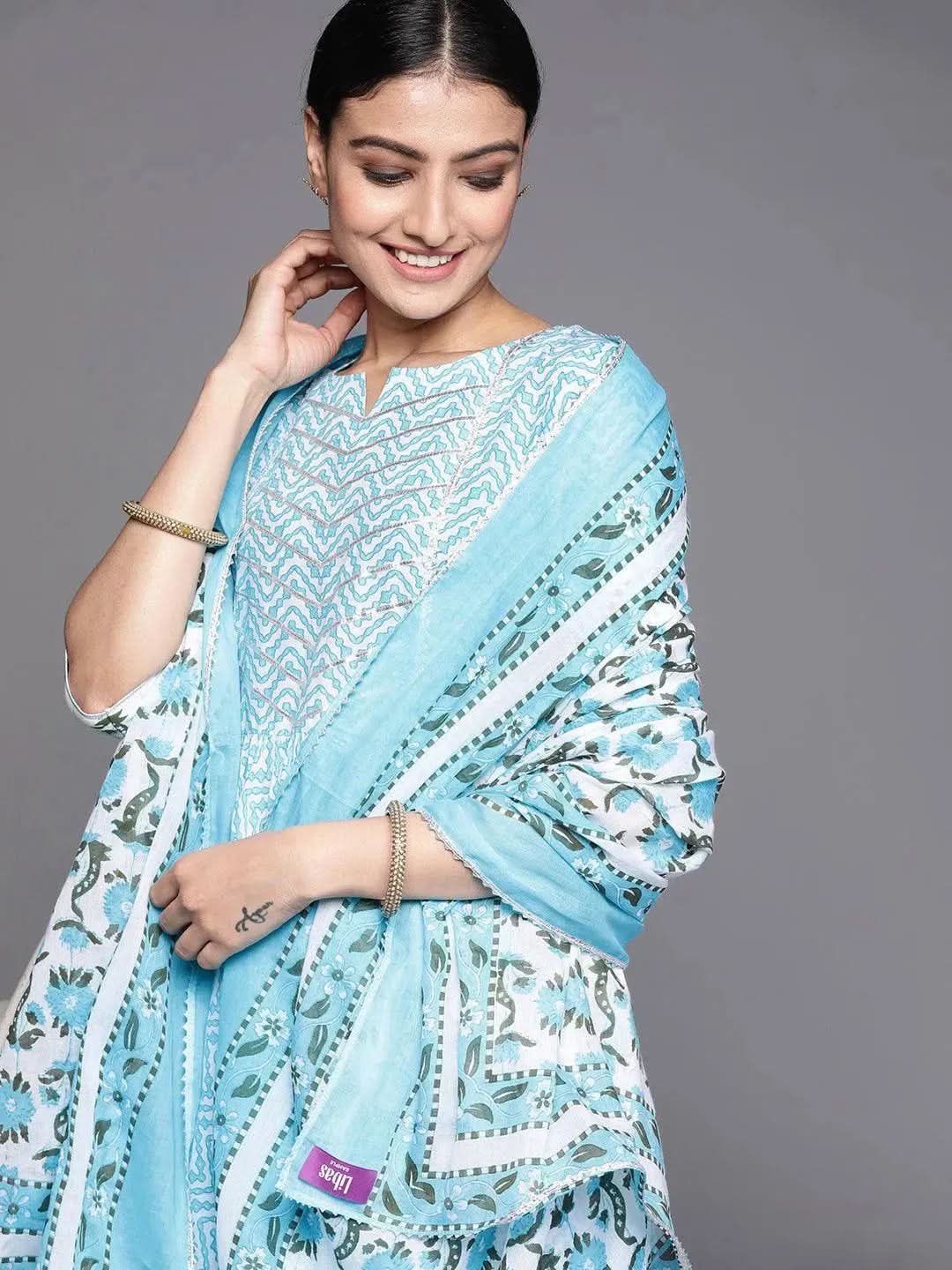 Blue Printed Cotton Suit Set - Libas