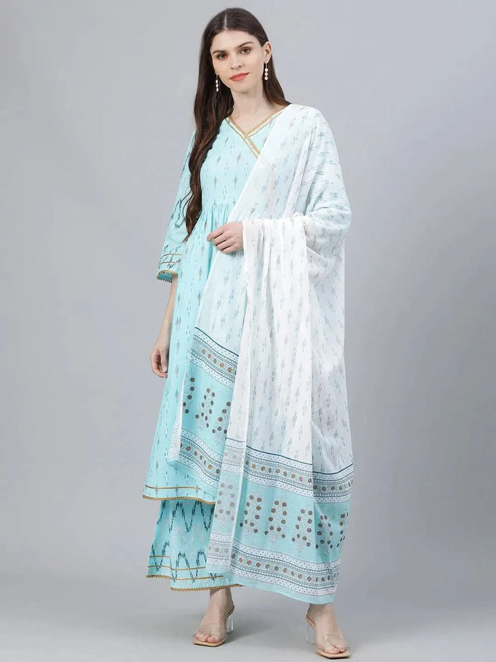Blue Printed Cotton Suit Set - Libas