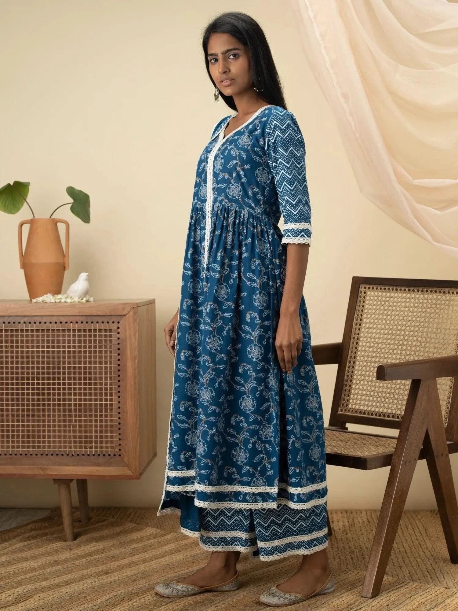 Buy Blue Cotton Printed Anarkali Kurta And Blue With Palazzo And Dupatta Online
Buy Blue Cotton Printed Anarkali Kurta And Blue With Palazzo And Dupatta Online