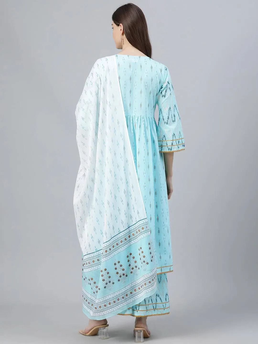 Blue Printed Cotton Suit Set - Libas