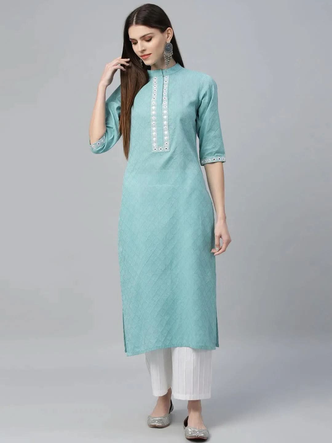 Blue Printed Cotton Kurta - Libas