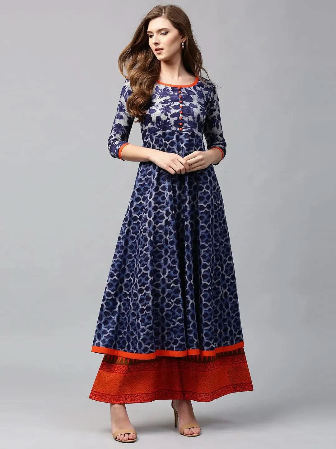 Blue Printed Cotton Kurta - Libas