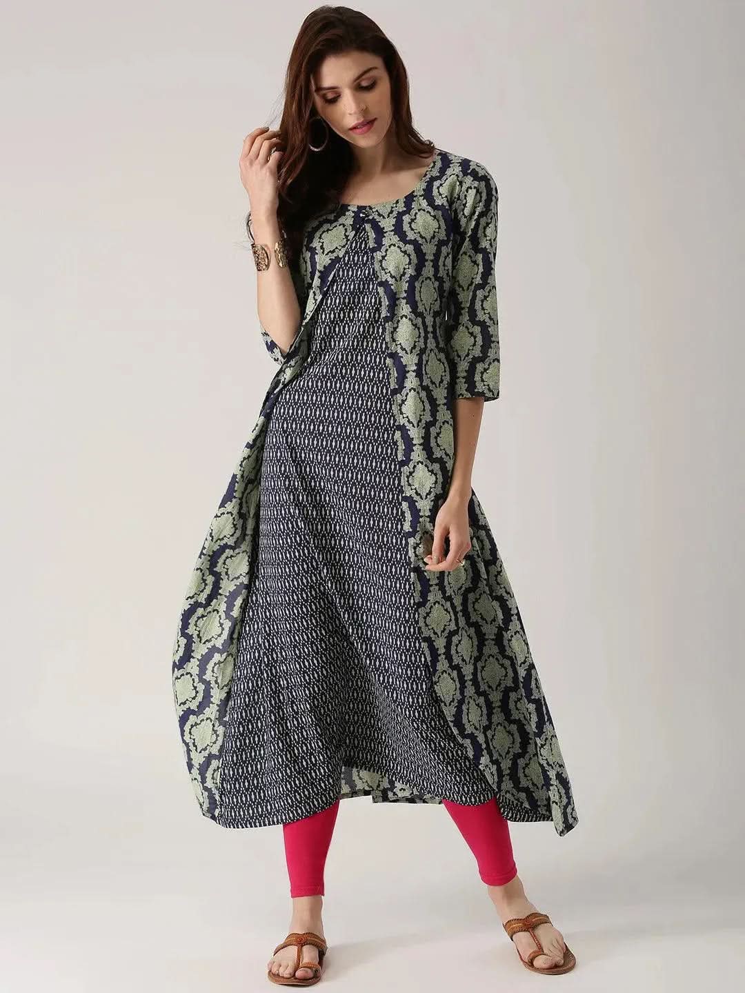 Blue Printed Cotton Kurta - Libas