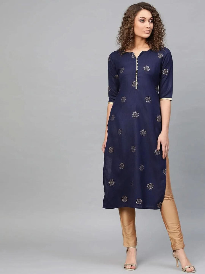Blue Printed Cotton Kurta - Libas