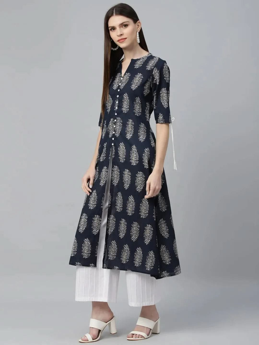 Blue Printed Cotton Kurta - Libas