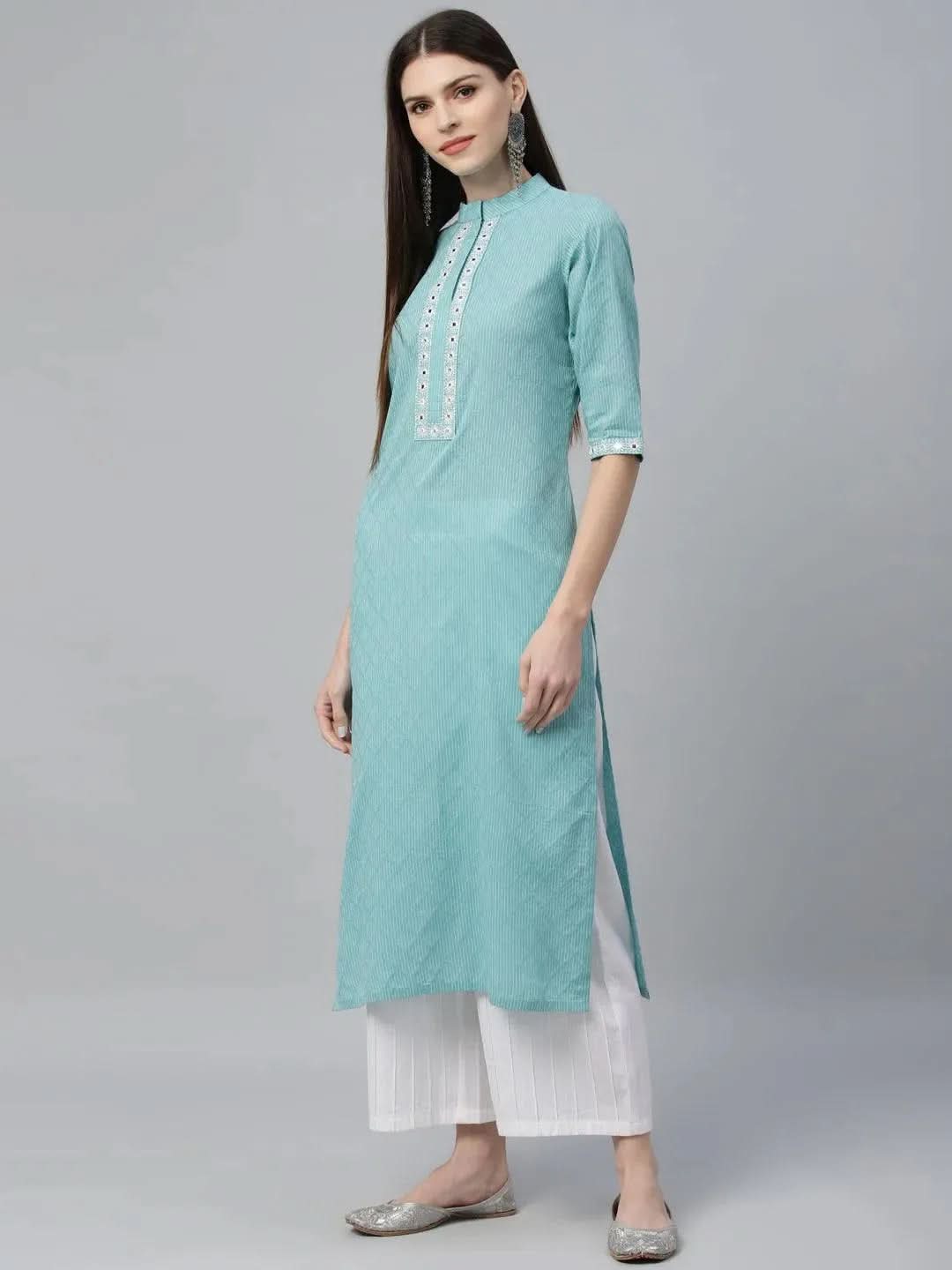 Blue Printed Cotton Kurta - Libas