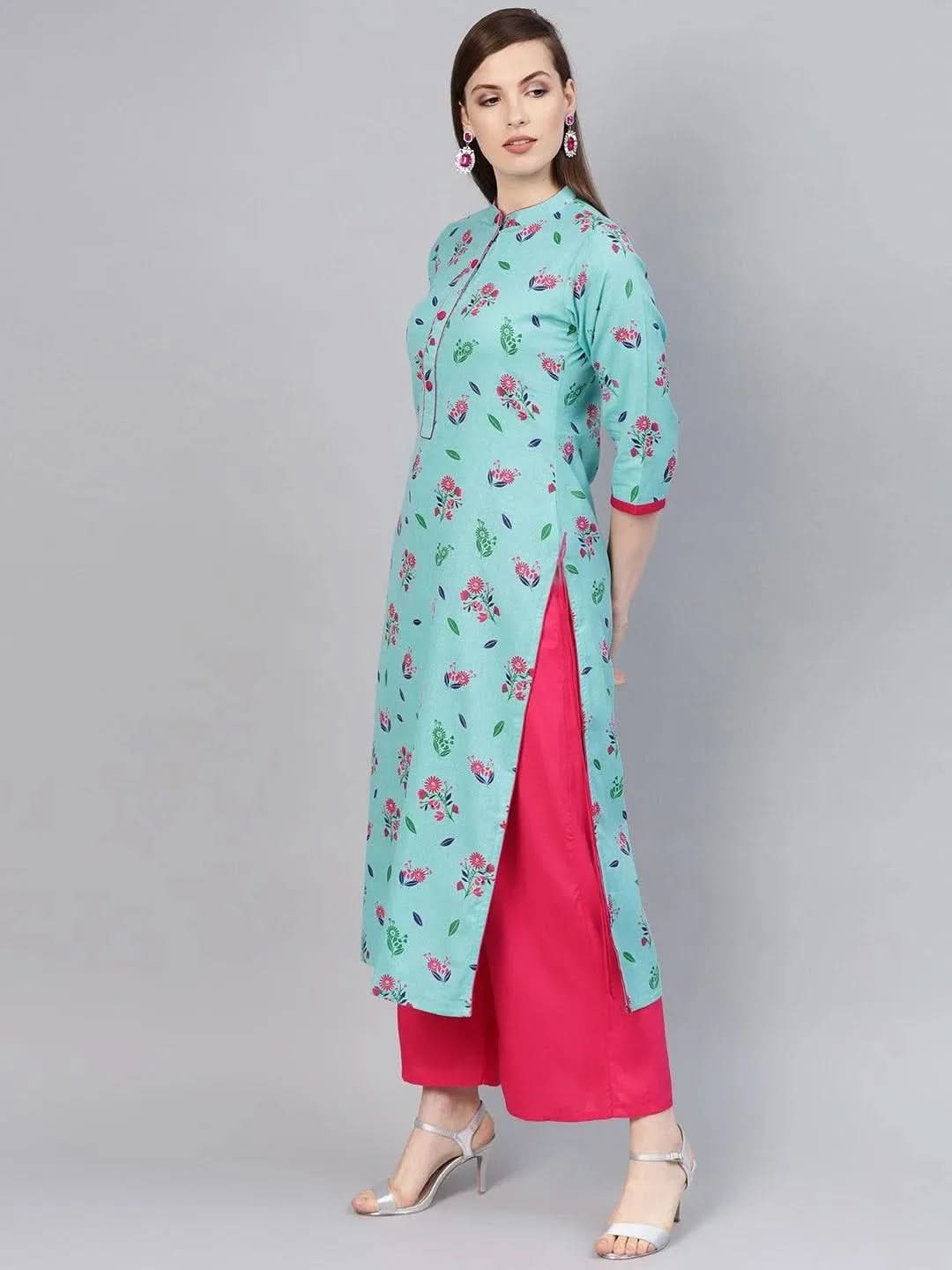 Blue Printed Cotton Kurta - Libas