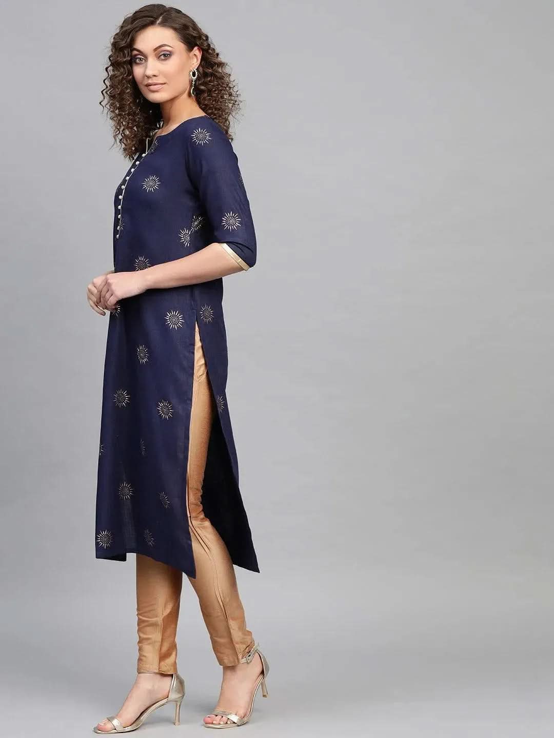 Blue Printed Cotton Kurta - Libas