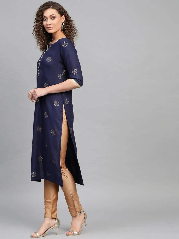 Blue Printed Cotton Kurta - Libas