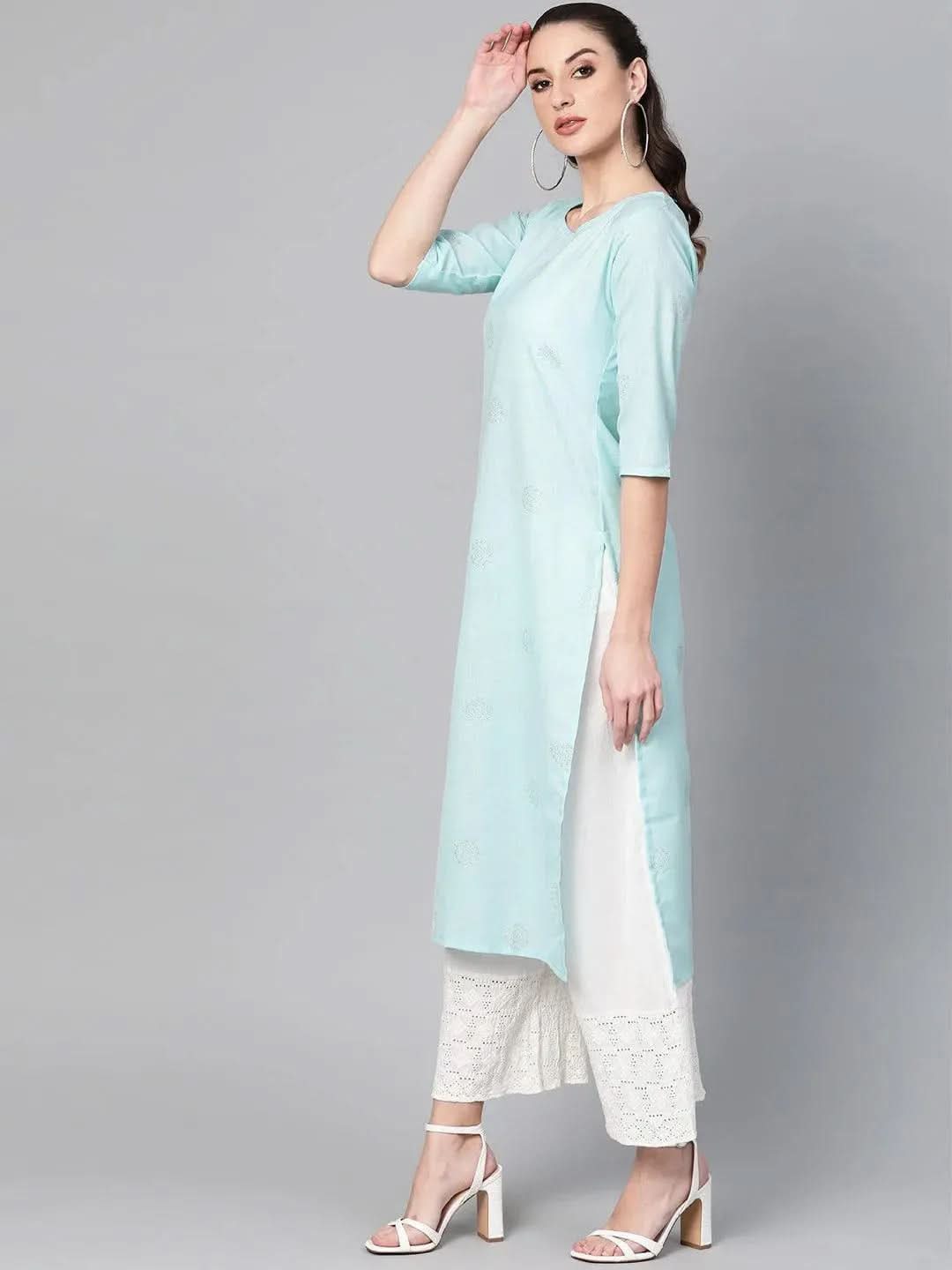 Blue Printed Cotton Kurta - Libas