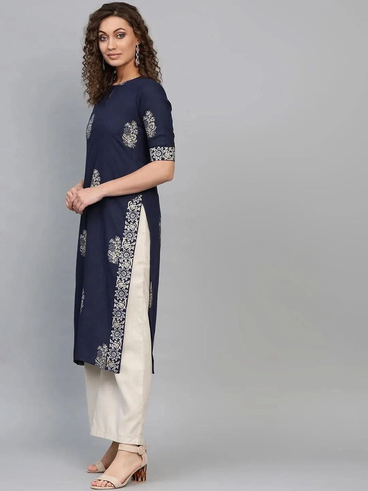 Blue Printed Cotton Kurta - Libas