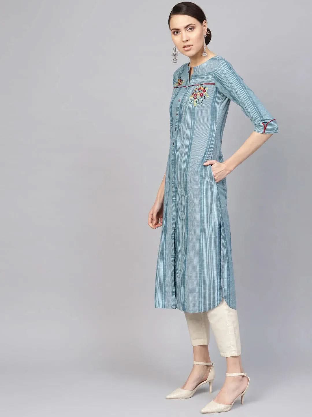 Blue Printed Cotton Kurta - Libas