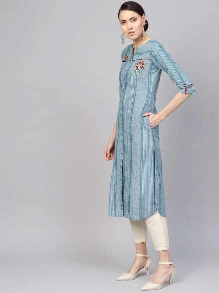 Blue Printed Cotton Kurta - Libas