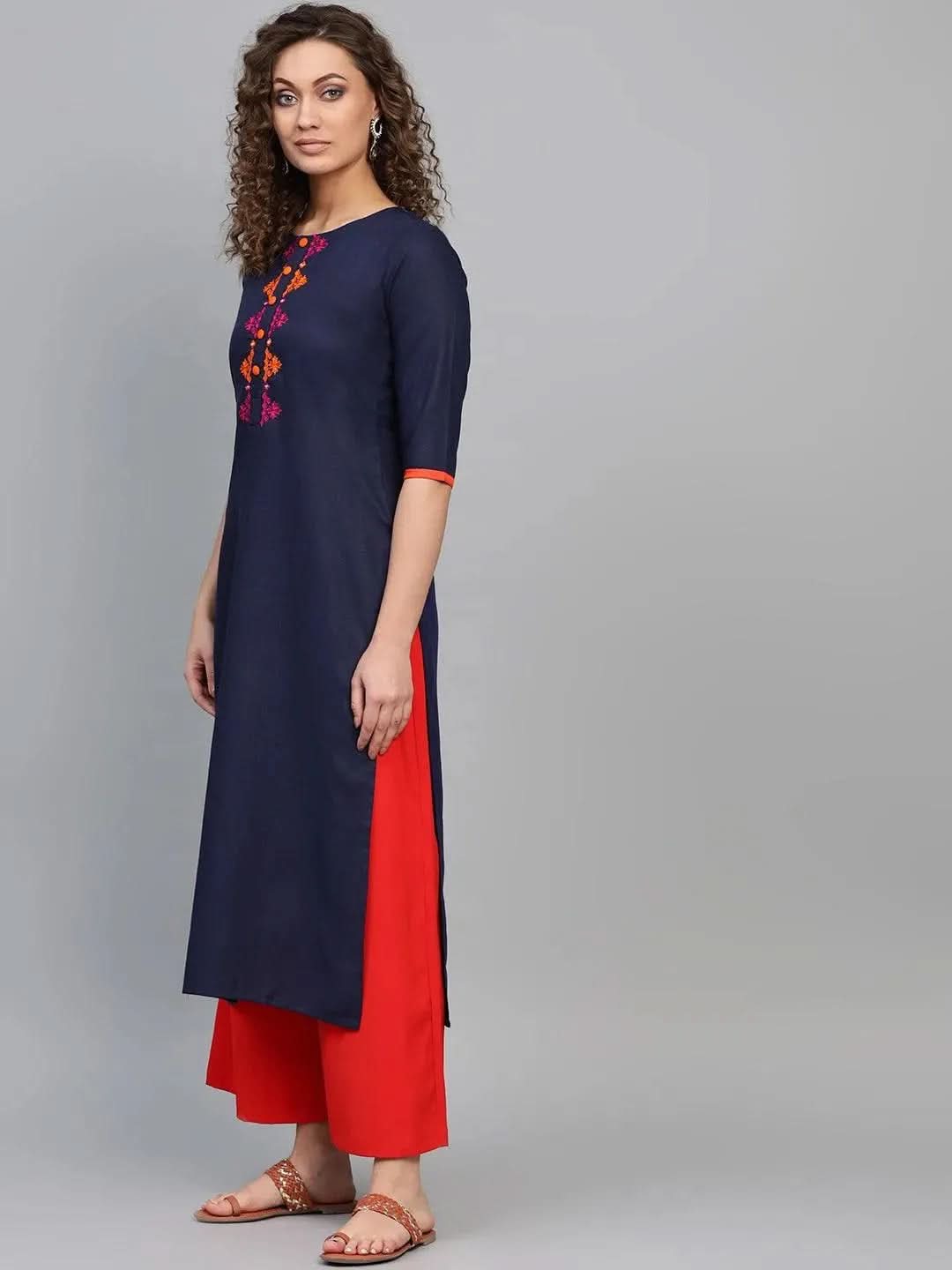 Blue Printed Cotton Kurta - Libas