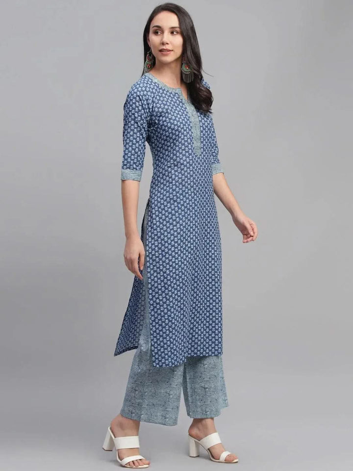 Blue Printed Cotton Kurta - Libas
