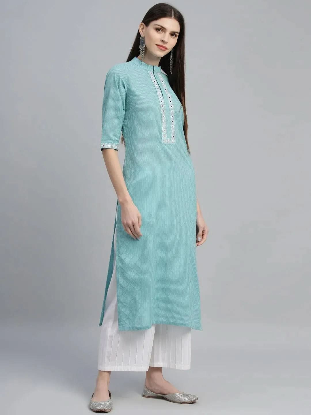 Blue Printed Cotton Kurta - Libas