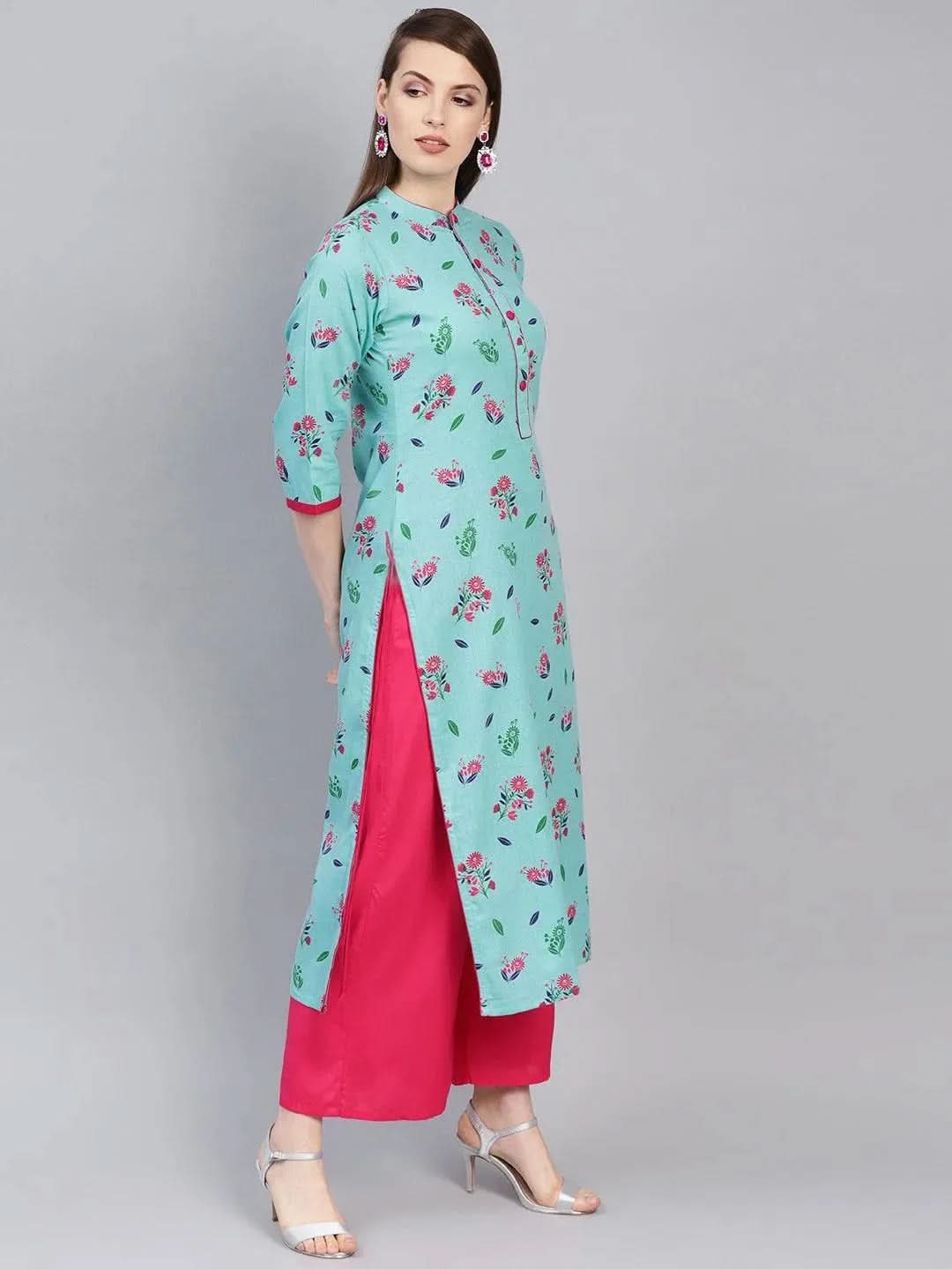 Blue Printed Cotton Kurta - Libas