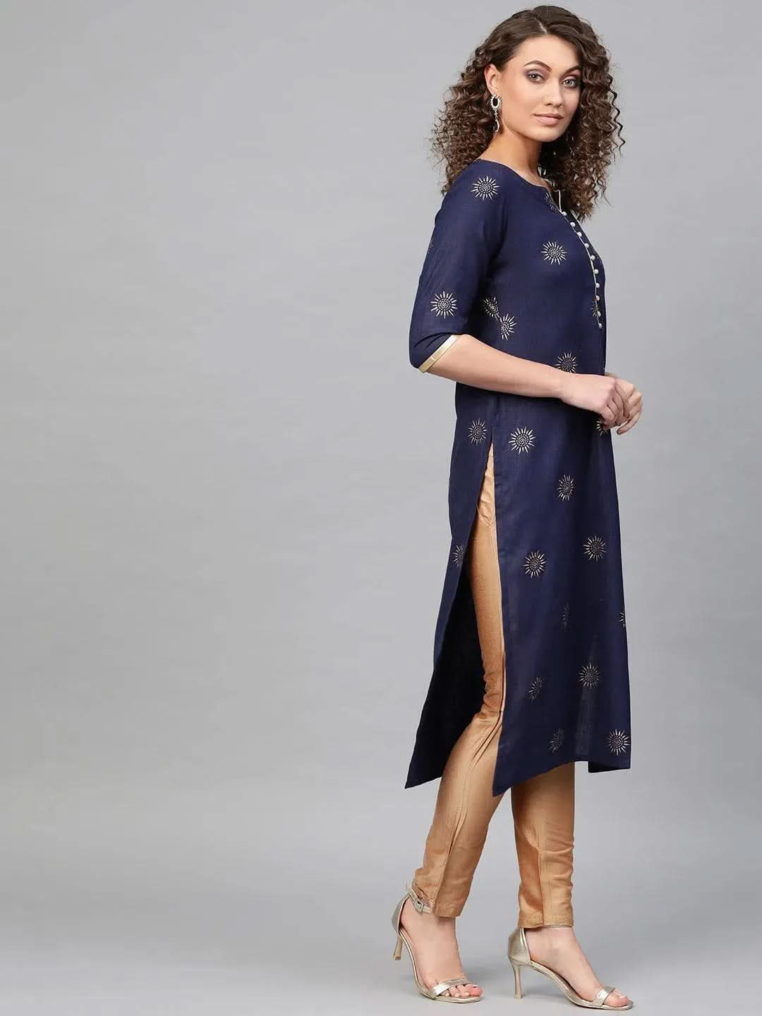 Blue Printed Cotton Kurta - Libas