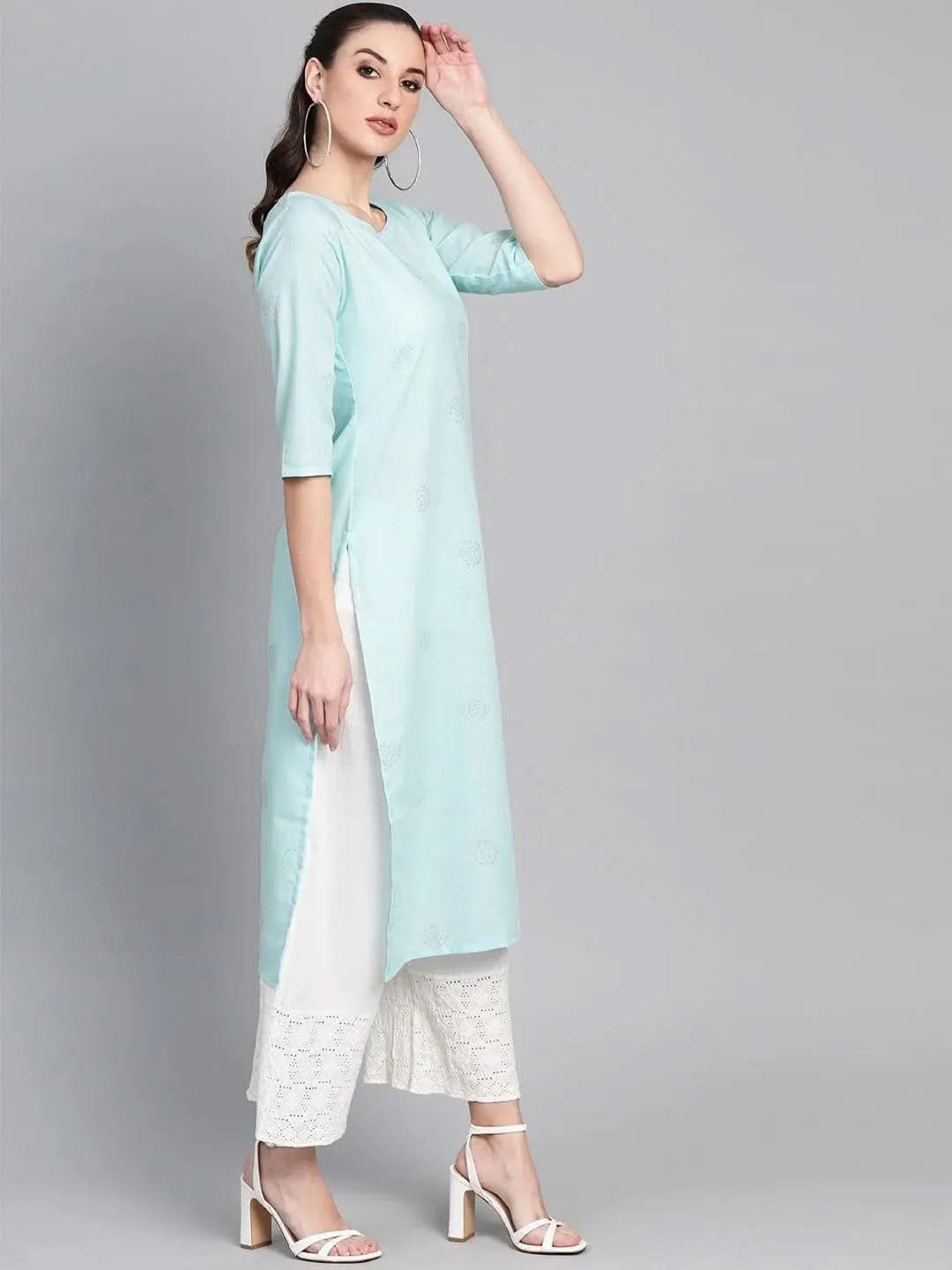 Blue Printed Cotton Kurta - Libas