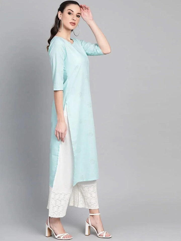 Blue Printed Cotton Kurta - Libas
